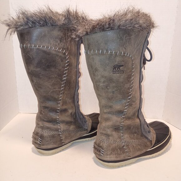 SOREL Cate Women's Sz 5US/36EU Gray Tall Fur Lined Snow Boot Lace-Up - Picture 9 of 13